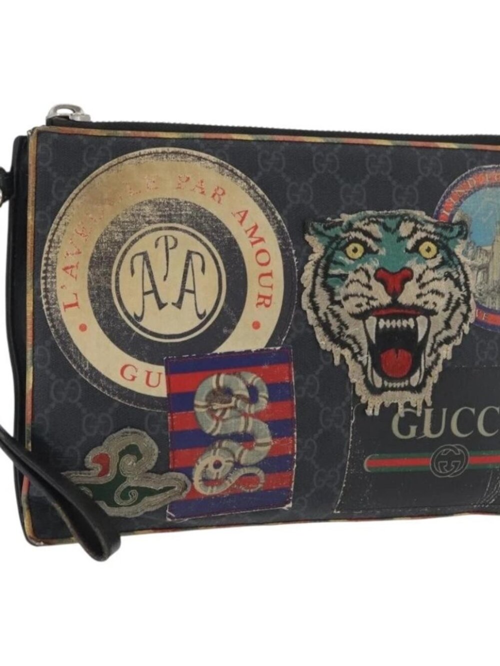 GUCCI GG Supreme night courier Clutch Bag Black Silver 496346 Auth 173479